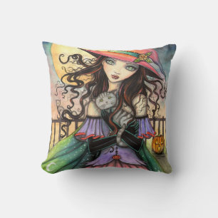 Coussin Vents de chat tabby sorcière d'Halloween Fantaisie