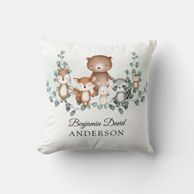 Coussin Verdure Bois Eucalyptus Bébés Animaux Nourriture (Recto)