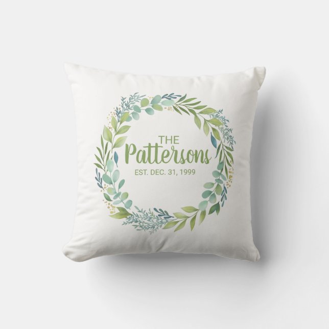 Coussin Verdure botanique Aquarelle Monogramme de couronne (Recto)