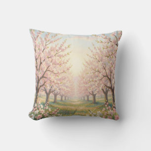 Coussin Verger de Cerisiers en Fleurs Rose Paysage Printan