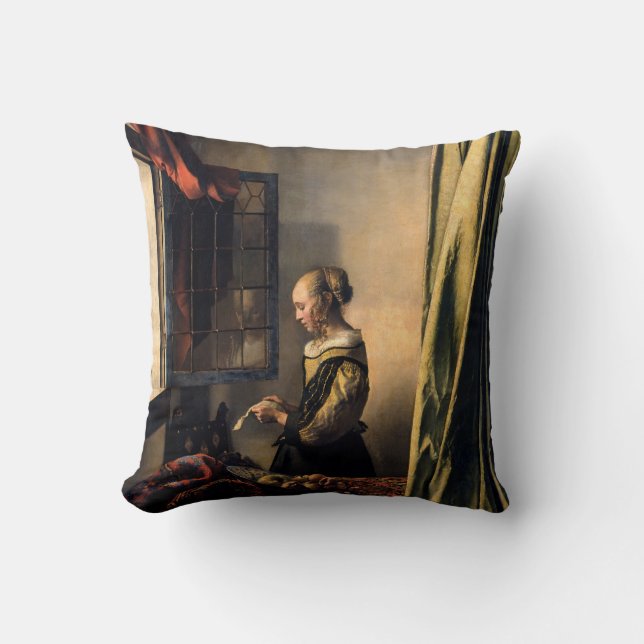 Coussin Vermeer - Fille lisant une lettre à une fenêtre ou (Recto)