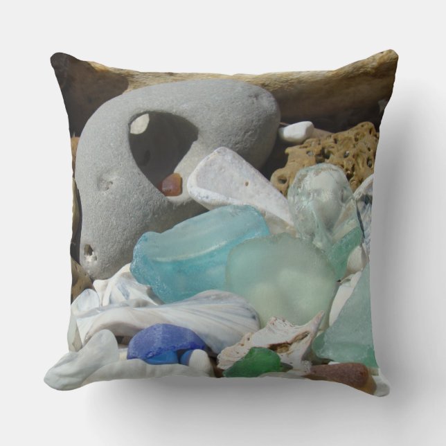 Coussin Verre fait sur commande bleu de mer de carreaux de (Recto)