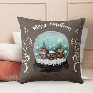 Coussin Verre festif Snowball Village d'hiver Brown