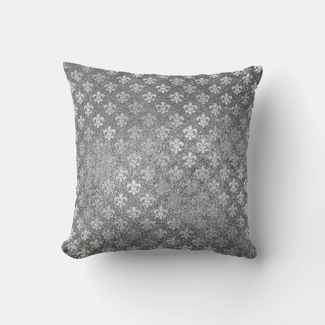 Coussin Verre gris argenté Parties scintillant Fleur de Li (Recto)