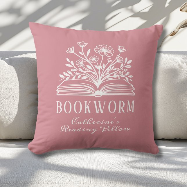Coussin Vers de livre Amateurs de livre Blush Pink Personn (Créateur téléchargé)