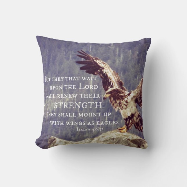 Coussin Verset biblique : Renouveler la force, ailes comme (Recto)