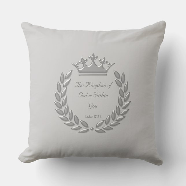 Coussin Verset Couronne et Bible en argent sur gris argent (Recto)