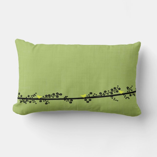 Coussin vert affligé avec la branche d'oiseaux (Recto)