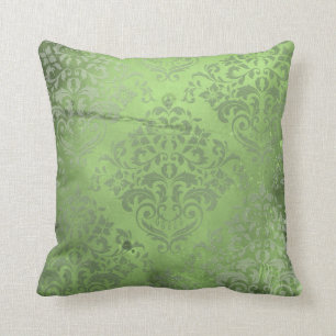Coussin Vert affligé de damassé