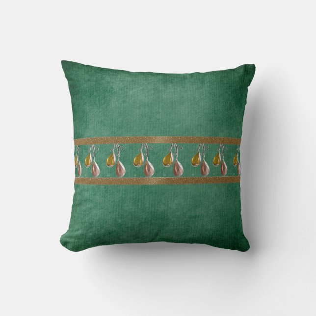 Coussin vert avec design de pendants en or (Recto)