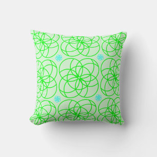 Coussin vert avec fleurs géométriques vertes et bl
