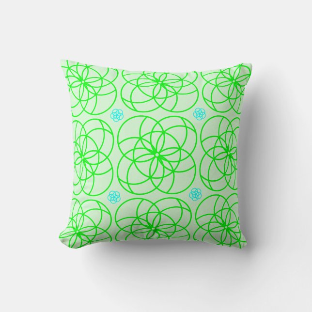 Coussin vert avec fleurs géométriques vertes et bl (Recto)