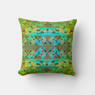 Coussin Vert Bleu Or Tan Sud-Ouest Grande Mosaïque Design
