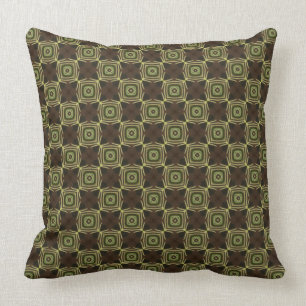Coussin Vert, brun et carreau géométrique bronzage de