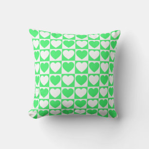 Coussin Vert clair et blanc À damiers Motif du coeur