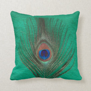 Coussin vert de plume de paon