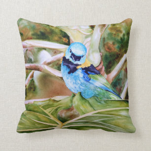 coussin Vert-dirigé de beaux-arts d'aquarelle de