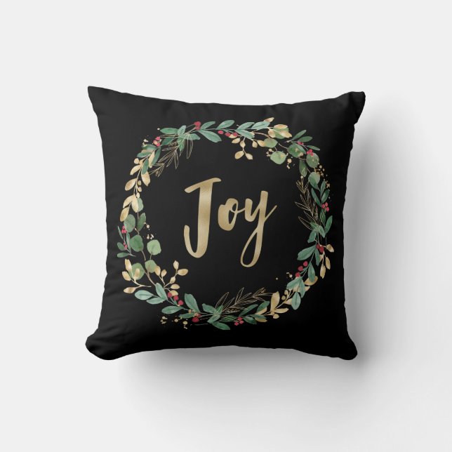 Coussin Vert doré Noir | Gold Christmas Joy (Recto)