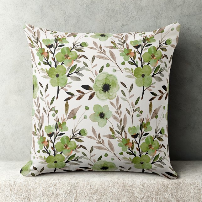 Coussin Vert Elégant vintage fleur sauvage motif floral (Créateur téléchargé)