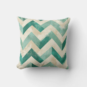 Coussin Vert émeraude Abstrait Chevron Aquarelle