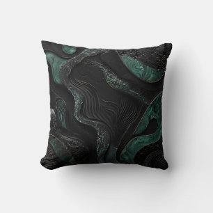 Coussin Vert émeraude et noir, décoration de luxe abstrait