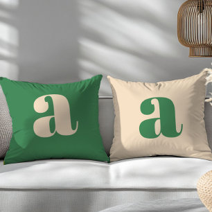 Coussin Vert et crème rétro moderne initial 