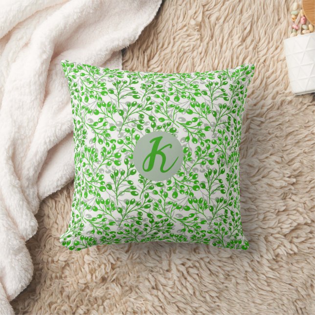 Coussin Vert feuillet Motif Moderne Élégant Monogramme (Couverture)