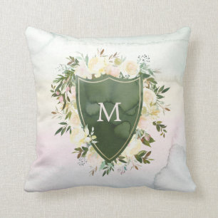 Coussin Vert floral de la crête   d'aquarelle avec le