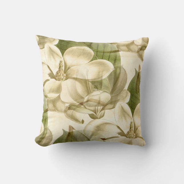Coussin vert floral de magnolia (Recto)