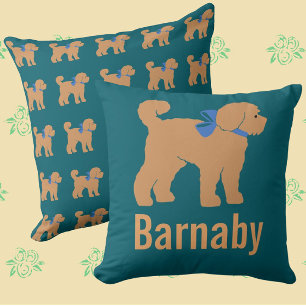 Coussin vert foncé Tan Doodle Chien Personnalisé