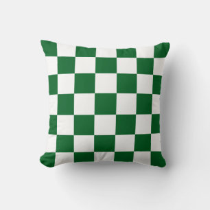 Coussin Vert forêt et carreaux blancs