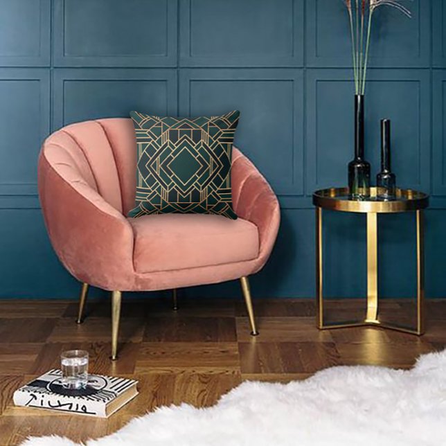 Coussin Vert géométrique et or (Créateur téléchargé)