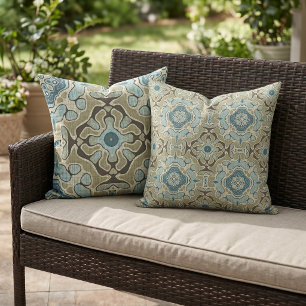 Coussin Vert gris bleu Turquoise ocre Taupe Brown Orient A