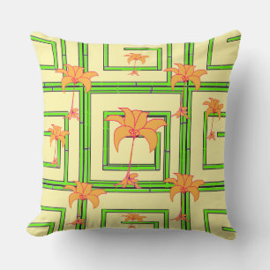 Coussin Vert Jaune Pâle Géométrique Floral