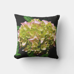 Coussin Vert jaune rose Hydrangea rose fleur jaune rose