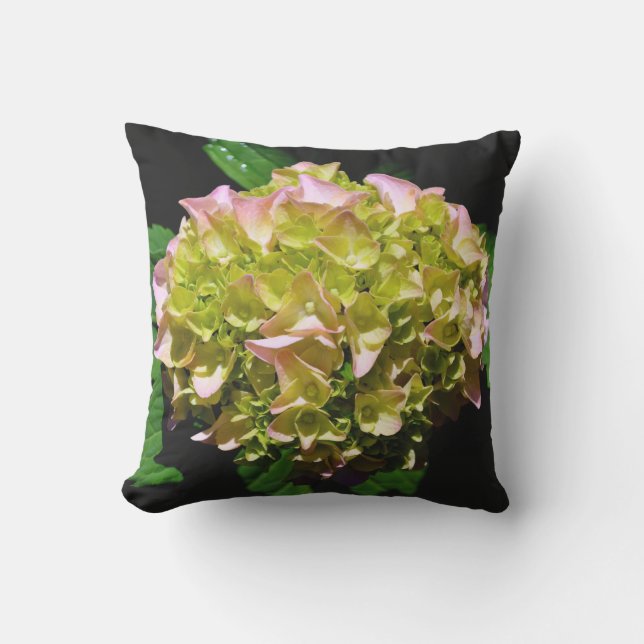 Coussin Vert jaune rose Hydrangea rose fleur jaune rose (Recto)