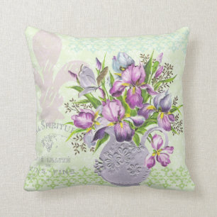 Coussin Vert lunatique de fleurs pourpres minables