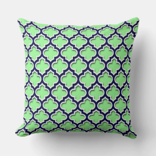 Coussin Vert Menthe, Nuit et Blanc Quatrefeuille Marocain 