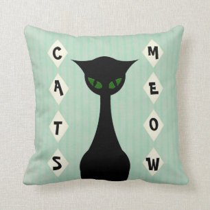 Coussin Vert Mi-Siècle-Moderne de rétro Meow de chats