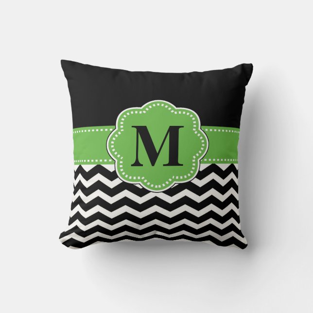 Coussin vert noir de Chevron (Recto)