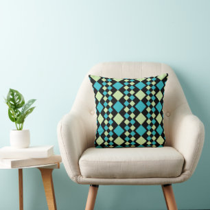 Coussin Vert noir turquoise carré géométrique