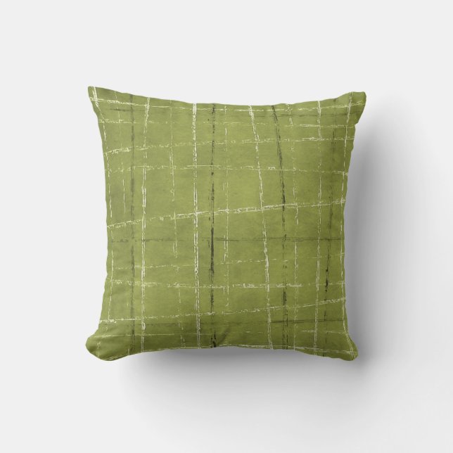 Coussin Vert olive, blanc, et motif de plaid de noir (Recto)