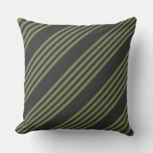 Coussin Vert olive et charbon de bois cinq bandes motif