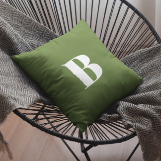 Coussin Vert olive foncé monogramme