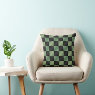 Coussin Vert olive moderne dégradé noir à carreaux