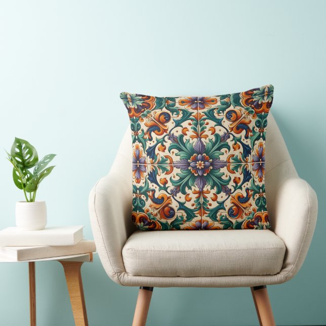 Coussin Vert orange violet portugais Azulejos Carreaux Art (Chaise)