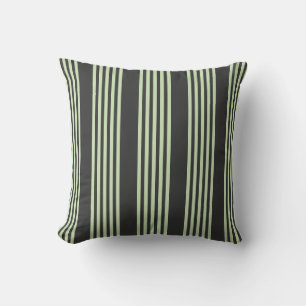 Coussin Vert pâle et charbon cinq bandes motif