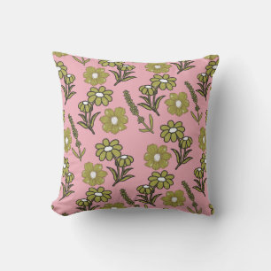 Coussin Vert rose rétro Y2K Funky Hippie Flower Motif