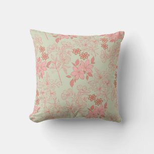 Coussin Vert rose rétro Y2K les années 70 Fleur Motif