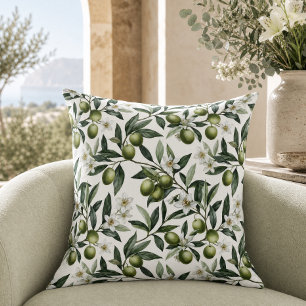 Coussin Vert sauge aquarelle motif olivier campagne frança